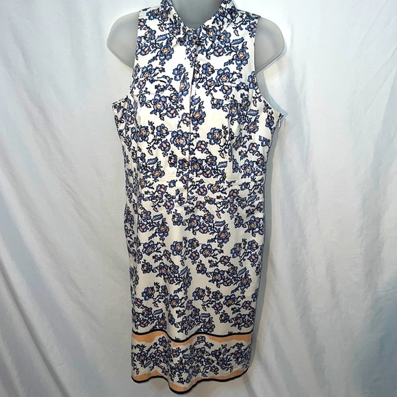 Ann Taylor Dresses & Skirts - Ann Taylor Sleeveless Floral Cotton Blend Lined Dress Size 6 Blue Peach White